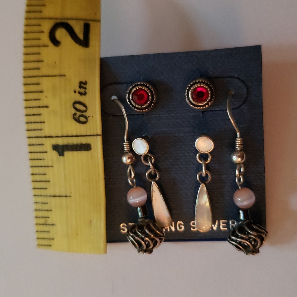 3 pairs of earrings Sterling silver with pink, white and red NWOT - Picture 10 of 10